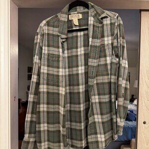 Duluth Trading Co Men Flannel Shirt - Medium Trim Fit - Green Plaid